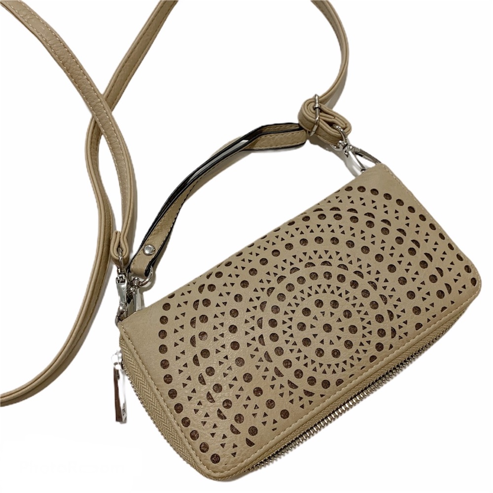 Boutique Boho Tan Wristlet Crossbody Purse Wallet